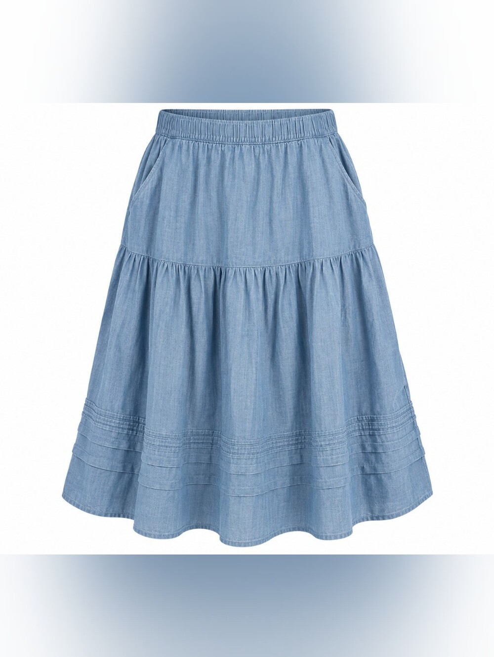 Lane Bryant Chambray Blue Tiered A-Line Midi Skirt Elastic Waist Flowy 18/20 NWT